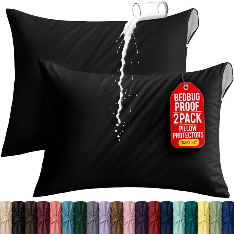 Set of 2 Pillow Protectors with Zipper Queen Size, Pillow Covers