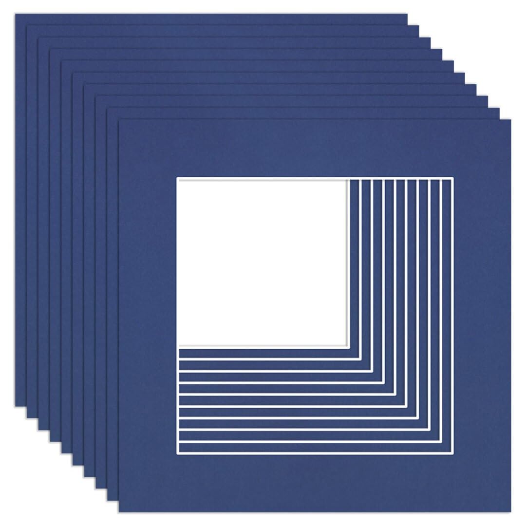 Procut Global 5x5" Blue Picture Mounts to Fit 3.5x3.5" Aperture - Precision Cut Cardboard Photo Mount - Ideal for Frames, Prints, Artwork & Certificates - Sizes & Colours Available - 10 Pack