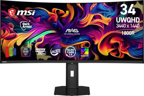 Image of msi MAG 341CQP QD-OLED X28 34 inch UWQHD Tandem QD-OLED Monitor,3440x1440,1800R,RGB Stripe,DarkArmor Film,Uniform Luminance,280Hz,0.03ms,AI Care Sensor,AMD FreeSync Premium Pro,NVIDIA G-SYNC Compatible