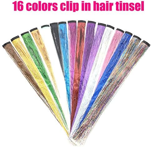 46 Inch 12 Colors Hair Tinsel With Tools Kit, Fairy Hair Tinsel Strands Kit，Hair Extension Tools Kit