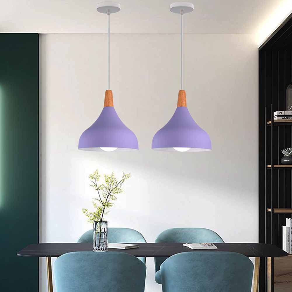 WOTTES - lampadari a sospensione, stile vintage, stile a goccia, attacco E27, in metallo, per camera da letto, sala da pranzo, cucina, Ø 20 cm (Viola)