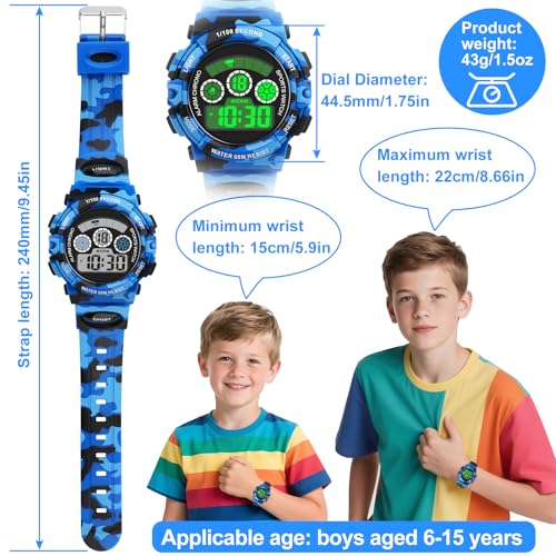 DTKID Montre Enfant Digitale, 7 Couleurs LED, Alarme, Chronomètre, 5ATM – vue 6
