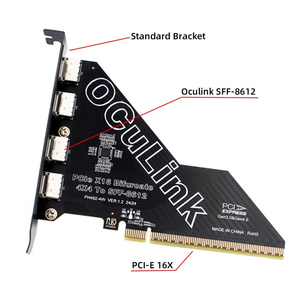 CY Adattatore PCI-Express 4.0 PCIE 16x staccabile per quattro Oculink SFF-8612 SFF-8611 Adattatore VROC Raid0 esterno per U.2 SSD eGPU Dock per scheda grafica esterna