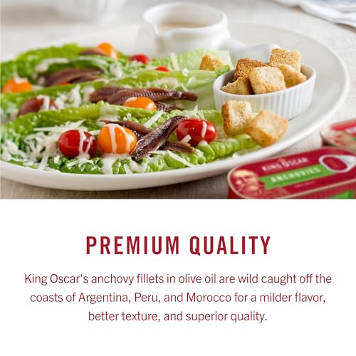 Image of King Oscar Anchovies Fillets in Olive Oil, 2 Ounce Cans (Pack of 18), Wild Caught Canned Anchovies