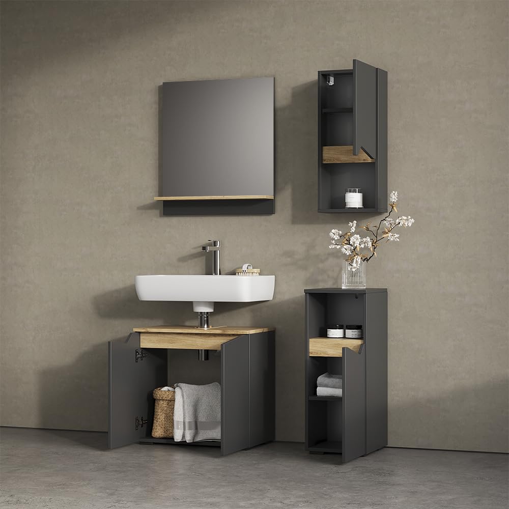Livinity Badschrank Timavo, Anthrazit, 30 x 67 cm mit Tür und offenem Fach