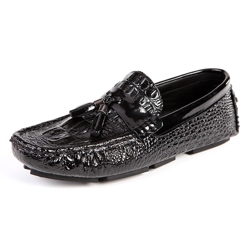 Mens Loafers Vegan Leather Crocodile Print Driving Loafers Tassel Flat Heel Lightweight Flexible Outdoor Party Slip-ons