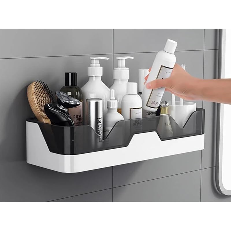 POTLID Wall Mounted Bathroom Shelf Organizer | 1 Tier Plastic Bathroom Rack | No Drill Adhesive Bathroom Accessories Holder for Shampoo, Soap & Toiletries 3