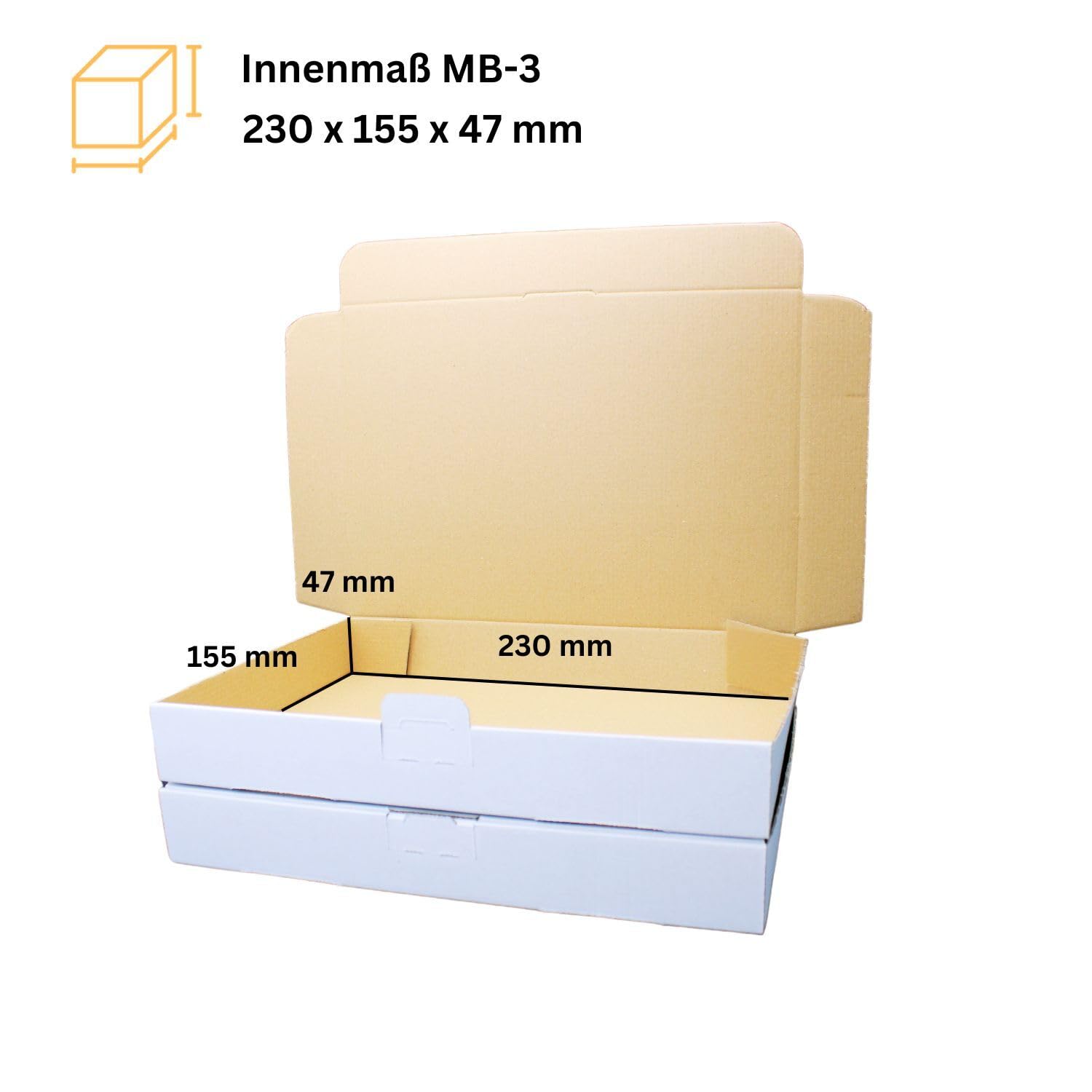 dimapax MB3 - Maxibriefkarton 240 x 160 x 50 mm | Weiss | 200 Stück Warensendung | Briefkarton | Karton | Kartonage | Versandkarton