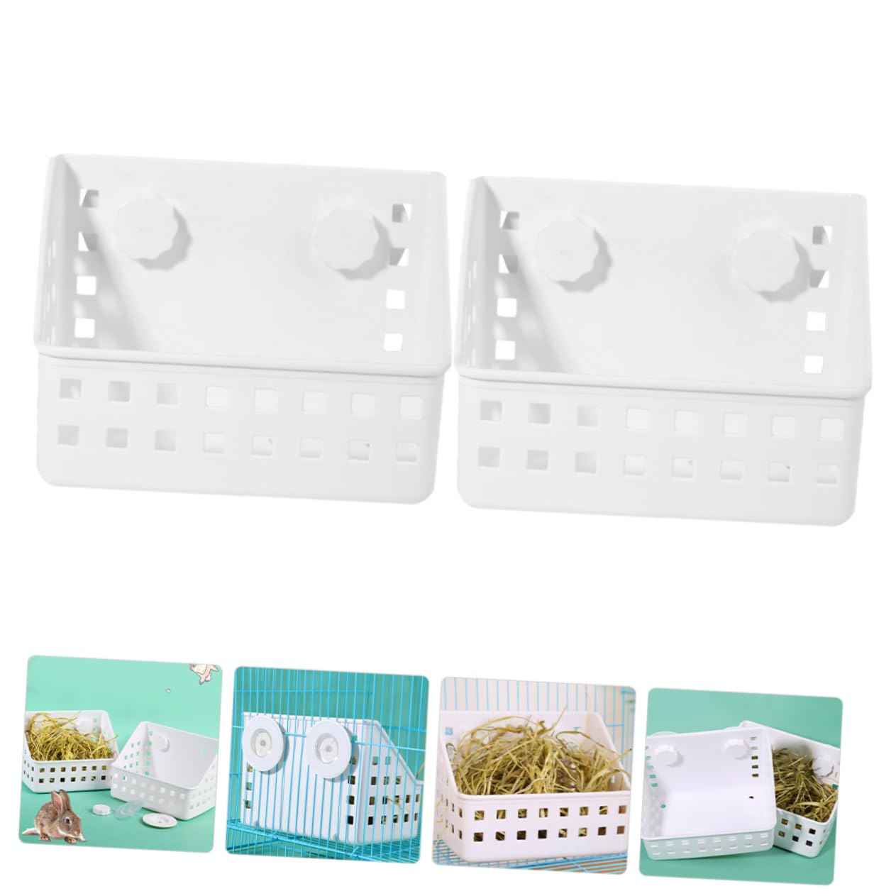 Râtelier à Foin pour Lapin à Fixation par Ventouse, 2 Pièces | Lapin et Cochon D’inde, Plastique Blanc, Installation Facile, Usage en Cage