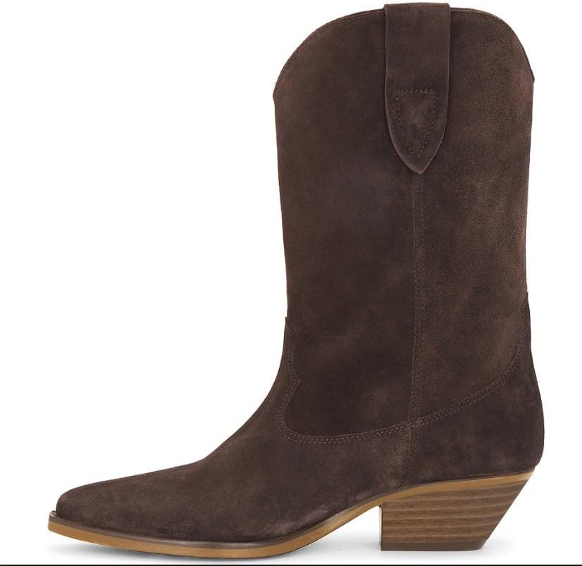 VERISSON Faux Suede Cowboy Boots for Women Brown Cowgirl Boots Mid Calf Chunky Heel Pointed Toe Pull on Booties Dressy Western Boot - Image 4