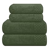 MyOwn Ultra Soft 4er-Pack Handtuch-Set, Baumwolle, enthält 2 übergroße Badetücher 70 x 140 cm, 2 Handtücher 50 x 90 cm, für den täglichen Gebrauch, kompakt und leicht — Olivgrün