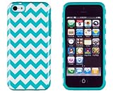 DandyCase 2in1 Hybrid High Impact Hard Aqua & White Chevron Pattern + Silicone Case Cover For Apple iPhone 5C + DandyCase Screen Cleaner