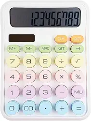 Calculadora Tela LCD Grande de 12 Dígitos, Mecânica, Colorida, Botões Grandes e Fáceis de Pressionar, Modo de repouso Automático, Para Escritório, Escola, Casa (Branco)