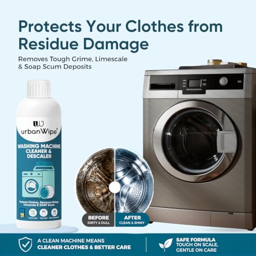 Image of UrbanWipe Washing Machine Cleaner & Descaler Liquid (500ml) | Removes Limescale, Grime & Residue | For Top Load, Front Load And Semi Automatic Machines | Deep Drum Cleaning & Odor Removal Formula