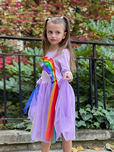 Girls Dress Long Sleeve Girl Rainbow Birthday Tulle Dresses Fall Winter Outfit 3-7 Years4