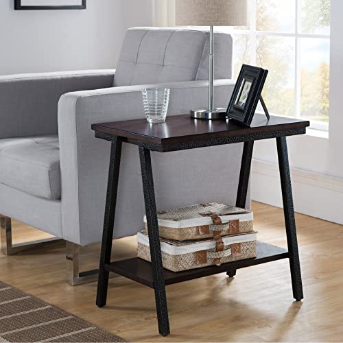 Image of Leick Home Empiria End Table, 15 inch, Walnut, Blackened Bronze