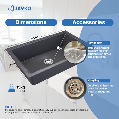 Image of JAYKO Quartz Acrylic Kitchen Sink for Modular Kitchen | Granite Finish, Scratch & Heat Resistant | Easy to Clean & Stylish Sink for Home (LI, 32x20in)