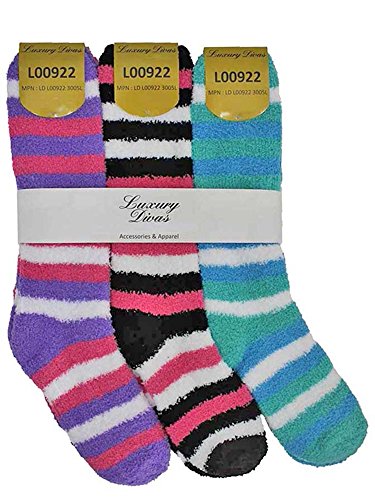 Luxury Divas Striped Assorted 6 Pack Knee High Fuzzy Socks3