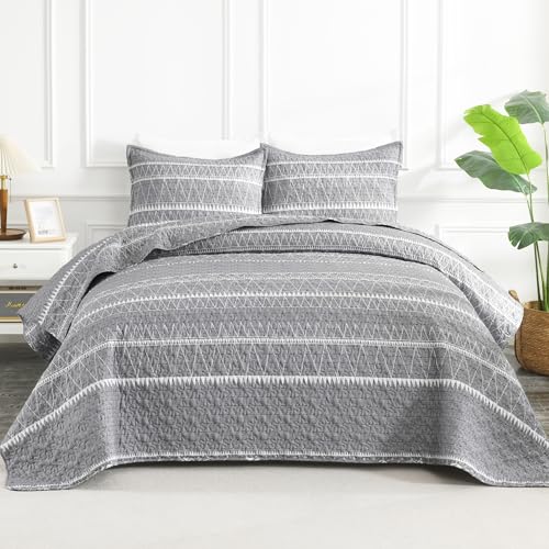Andency Quilt King Size Set Grey (106x96 Inch), 3 Pieces(1