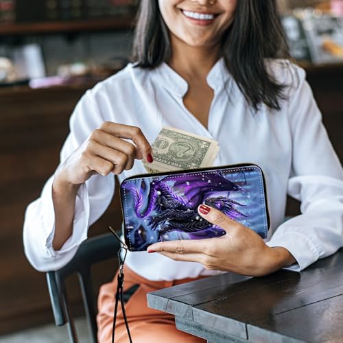 Image of Women's Wallets,Credit Card Holder Money Leather Long Wallet with Wristlet,Large Capacity with Zip-Around Phone Purse for Women Ladies Girls,Cute Little Dragon