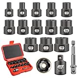 15-Piece 3/8' Drive Impact Bolt Extractor Set, Easy Out Stripped Lug Nut Removal Tool for Broken, Rusted, Rounded, Damaged Nuts & Screws, Twist Designed, with Heavy Duty Case, Reducer, Hex Adapter