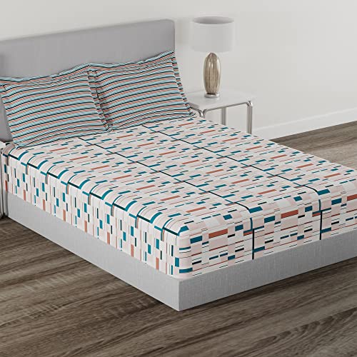 Image of myTrident Home Essential Stripe Collection 144 TC, 100% Cotton Bedsheet with 2 Pillow Cover, King Size - 274 x 274 cm, Hobard