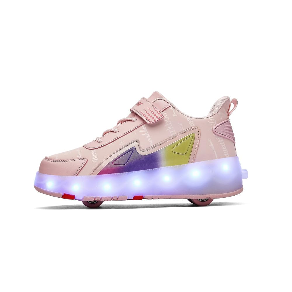 Sneaker per Bambini,Scarpe da Skateboard a Due Ruote,Luce a Cambio Colore Regolabile,Ricarica USB,universali per Ragazzi e Ragazze,Nero Rosa Oro Argento 27–40 EU