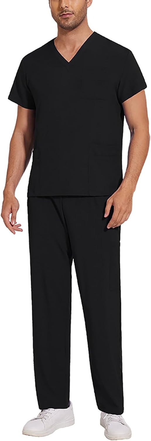 Scrubs for Men Set V-Neck Scrub Tops and Cargo Pants Medical Scrubs Lightweight Quick Drying Uniform