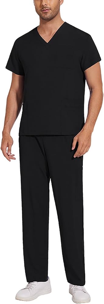 Scrubs for MenStretch V-Neck Scrub Top & Jogger Pant with Pockets Yoga Waistband Anti-Wrinkle Scrubs for Men Set
