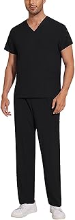 Scrubs for Men Set 2025 Spring Summer Uniform Stretchy V-Neck Scrub Top & Cargo Pant with Multi Pockets