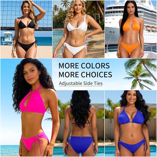 Image of Zmart Women's String Tie Side Bikini Bottoms - Adjustable Low Rise Swimsuit Bottom Moderate Coverage Bathing Suit