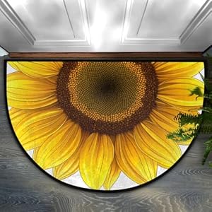 AUUXVA Yellow Sunflower Florals Half Round Door Mat Indoor Entrance Summer Sunflower Non Slip Absorbent Doormats 24 x 36 Wear Resistant Semi Circle Floor Mats Area Rugs for Home Kitchen Patio