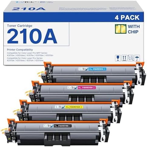 LxTek 210A 210X Toner Cartridges 4 Pack (with Chip) Replacement for HP 210A 210X W2100A W2100X Compatible with HP Color Laserjet Pro MFP 4301fdw 4301fdn Pro 4201dw 4201dn Series Printer (BCYM) 210a toner cartridges 4 pack