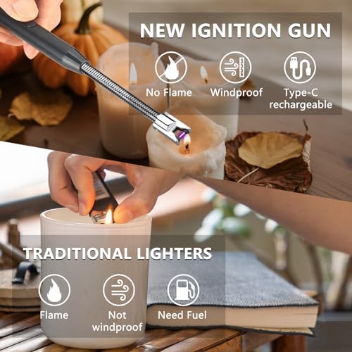 Miniatura 7 de YOZWOO Encendedor eléctrico recargable de plasma de arco USB C, encendedor de velas largo sin llama, resistente al viento, 360, diseño de cuello