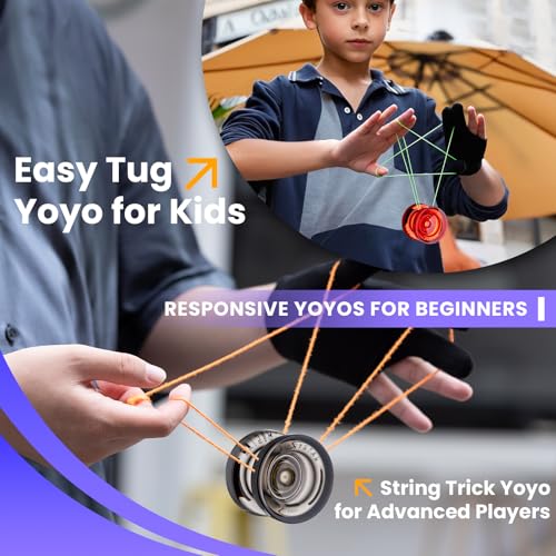 Image of MAGICYOYO K2 Responsive Yoyos for Kids 8-12, Dual Function Professional Yoyo Pack with Finger Spin Function, Pro Yo yo with Bearing Kit, 12 Yo-yo Strings+2 Sacks (Crystal Black+Crystal Red)