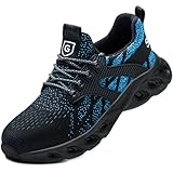 Zapatos de Seguridad para Hombre Antideslizante Zapatillas de Seguridad Transpirable Comodo Zapatillas Deportivas Montañismo Botas Seguridad Negro Azul 43 EU