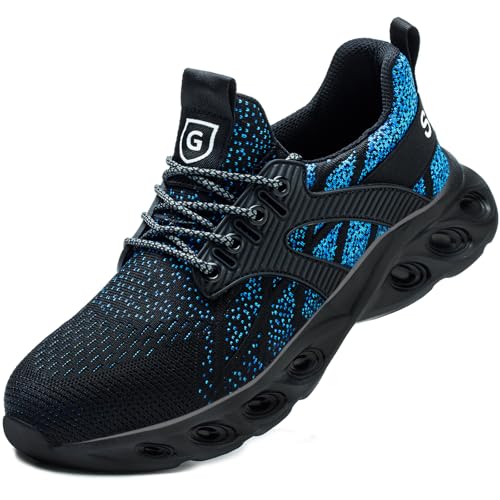 Imagen de Zapatos de Seguridad para Hombre Antideslizante Zapatillas de Seguridad Transpirable Comodo Zapatillas Deportivas Montañismo Botas Seguridad Negro Azul 43 EU