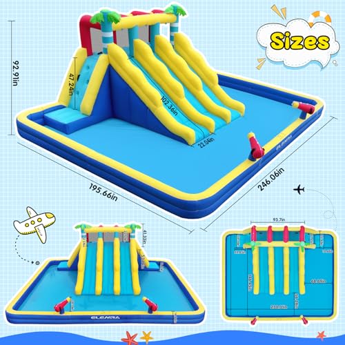 ELEMARA 20.66x16.4FT Inflatable Water Slide for Big Kids, Water Park for Kids Backyard with Large Double-Layer Pool,3 Extra-Long Slides,Climbing Wall, 2 Water Cannons, Water Spraying, 750W Air Blower - Thumbnail 5