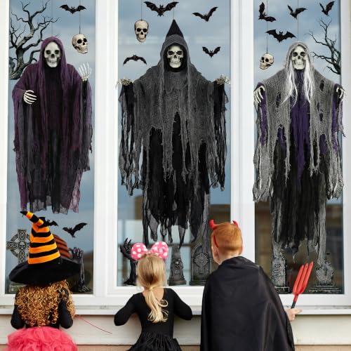 54 PCS Large Halloween Decor, Grim Reaper Halloween Window Clings for Home - image 5