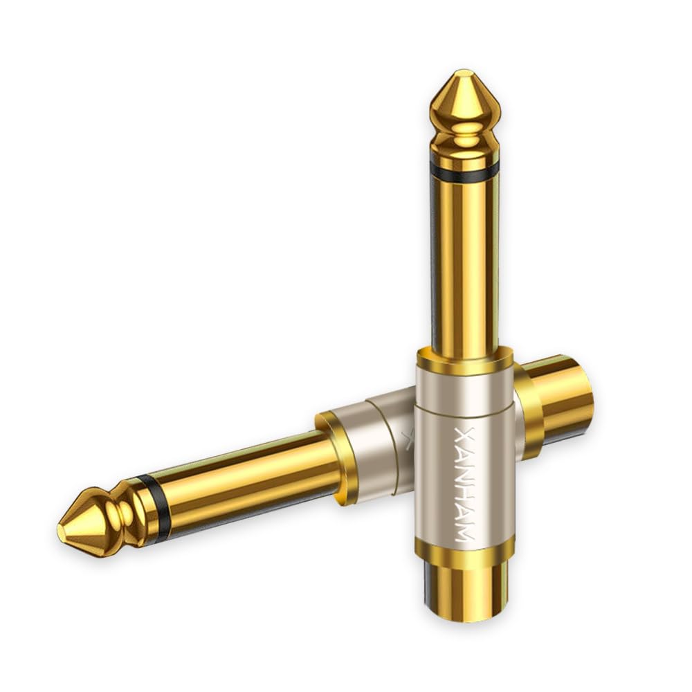 RCA hembra a 1/4 pulgadas 6.35 mm TS macho mono adaptador de cobre sólido chapado en oro, paquete de 2