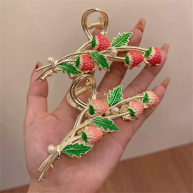 Image of Strawberry Hair Clutcher For Women | Stylish Hair Claw For Girls | Trendy Alloy Metal Clips | Premium & Fashionable Girls Hair Accessories | Suitable In Various Occasions | Pack 1