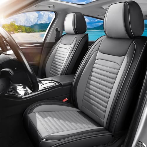 FaiFani Car Seat Covers Full Set Fit for Toyota Yaris 2007-2020, Premium Faux Leather Car Seat Protector,Breathable Anti-Slip Full Wrapping Edge Seat Covers(Black&Gray,Full Set)