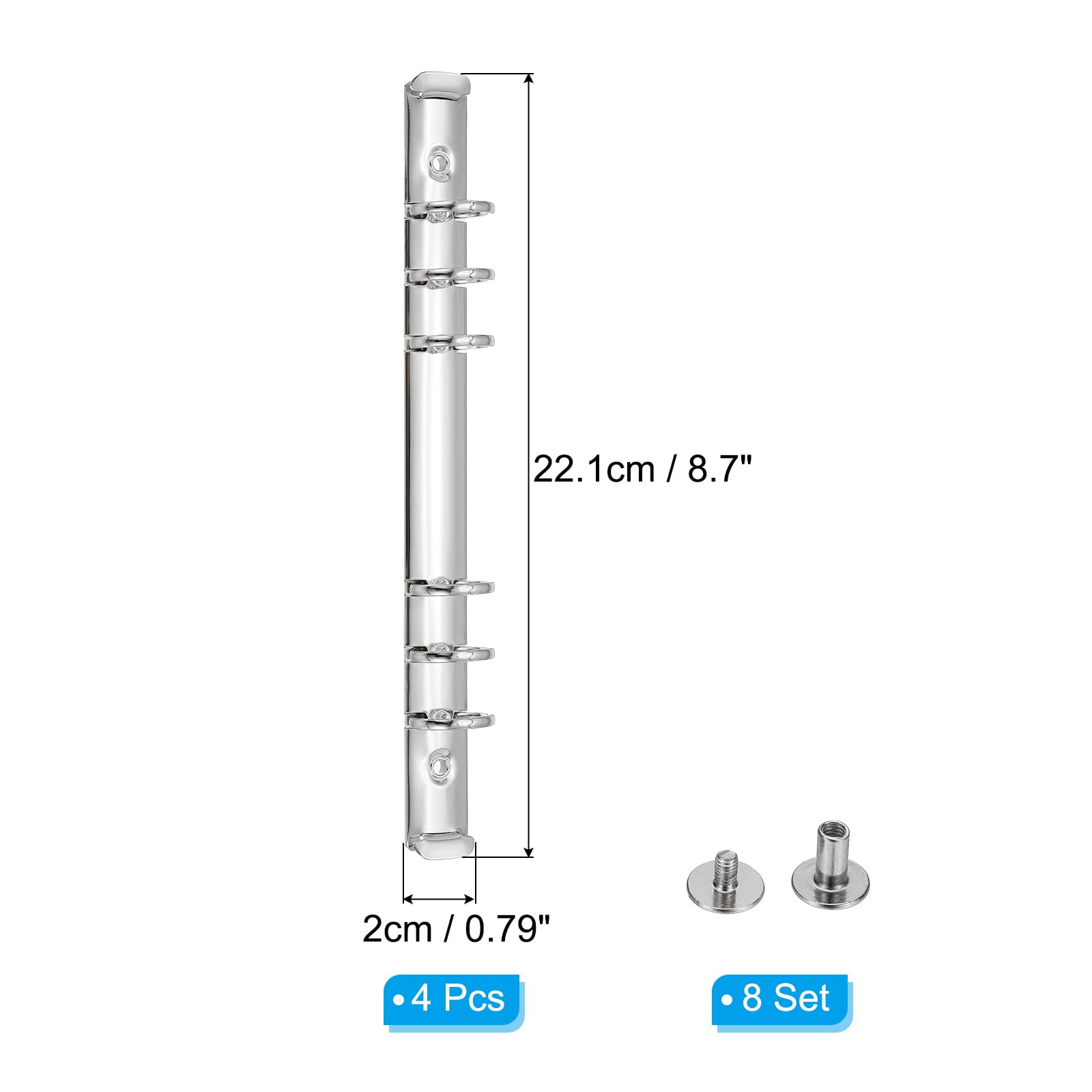 PATIKIL 6 Holes Ring Binder, A5 Notebook 20mm Book Binding Kits Planner Maker Binder Ring Clip Mechanisms with Screw for Journal Bill Paper, Silver, 4 Set - Image 2