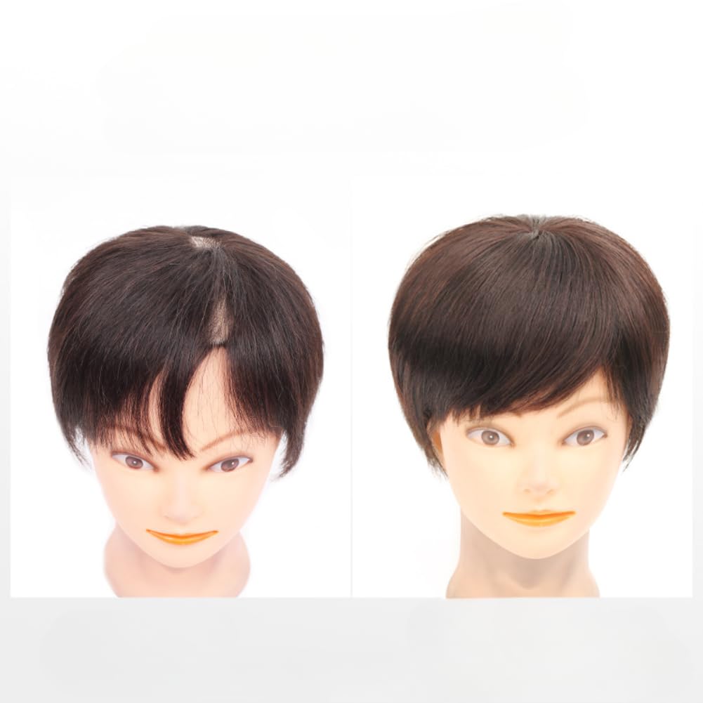 3.5×3.5inch small area base 6.7inch clip in toppers straight human hair hairpiece for women thin hair (Dark brown,mechanism)