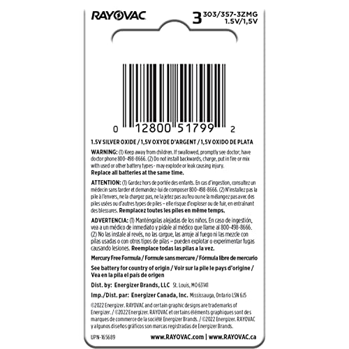 Rayovac Lr44 Battery, Silver Oxide 303, 357, Ag13, Or Sr44 1.5 Volt Batteries (3 Battery Count) #TOP4