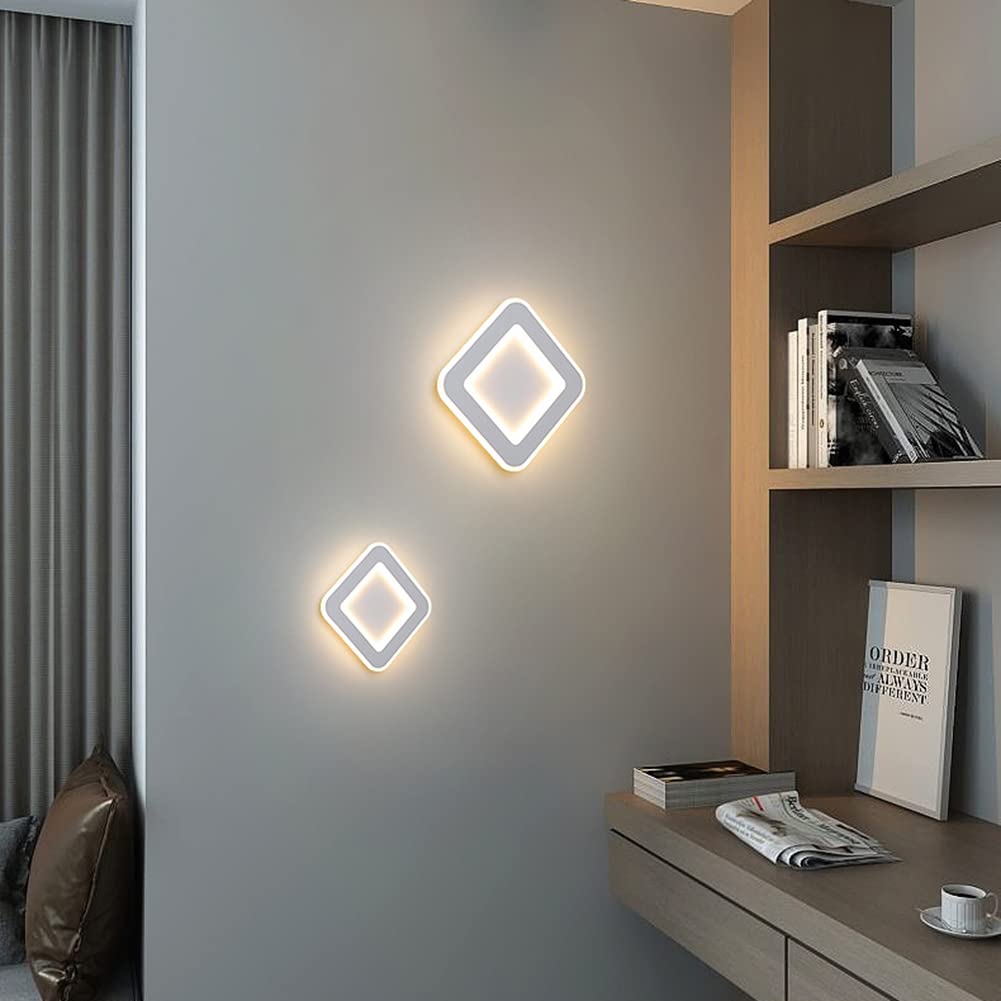 19W LED Wandleuchte Innen Mit Touch Schalter Dimmbar Moderne Quadrat Wandleuchte Schlafzimmer Nachttischlampe Wand 3000K/4500K/6000K Wandbeleuchtung Acryl,1800LM, Fur Wohnzimmer Flur Treppe Hote,Weiß