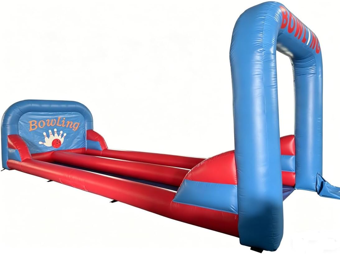 PVC Vinyl Carnival Game Inflatable Bowling Alley Bowling 2 Lanes Bowling Slide Set Inflatable Bowling Ball and Pins with Blower & 2 Sets of Balls for Party, Events