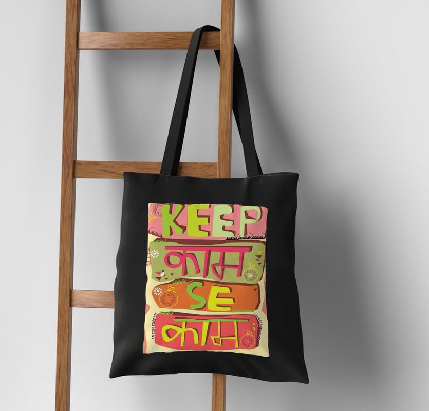 Image of Black Tote Bag With Pocket Printed Designed Canvas Tote Bags For Women large capacity,Tote bag For Shopping, College, Travel, More Canvas Handbag For Unisex Bag