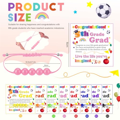 Rtteri 24 Set 5th Grade Graduation Gift Friendship Bracelet End of Year Student Gifts Adjustable Rainbow 2025 Beaded Bracelet with Inspirational Card for Elementary 5th Graduation Exchange Girls Boys2