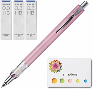 amazdone Kuru Toga Advance - Auto Lead Rotating Mechanical Pencil 0.3mm Baby Pink M35591P.68 +Uni Pencil Lead,The Uni Smudge-Proof Leads, 0.3mm HB 3 Set Sticky Notes